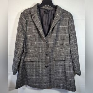 NEW ELLOS plus size‎ 28 wool blend long line plaid blazer peacoat